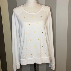 Sundry size 1 white long sleeve with Rainbow hearts